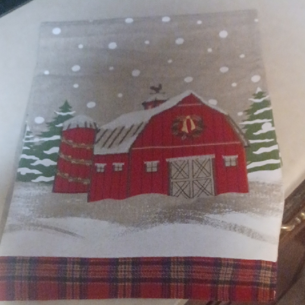 Festive Red Barn Holiday Table Runner.